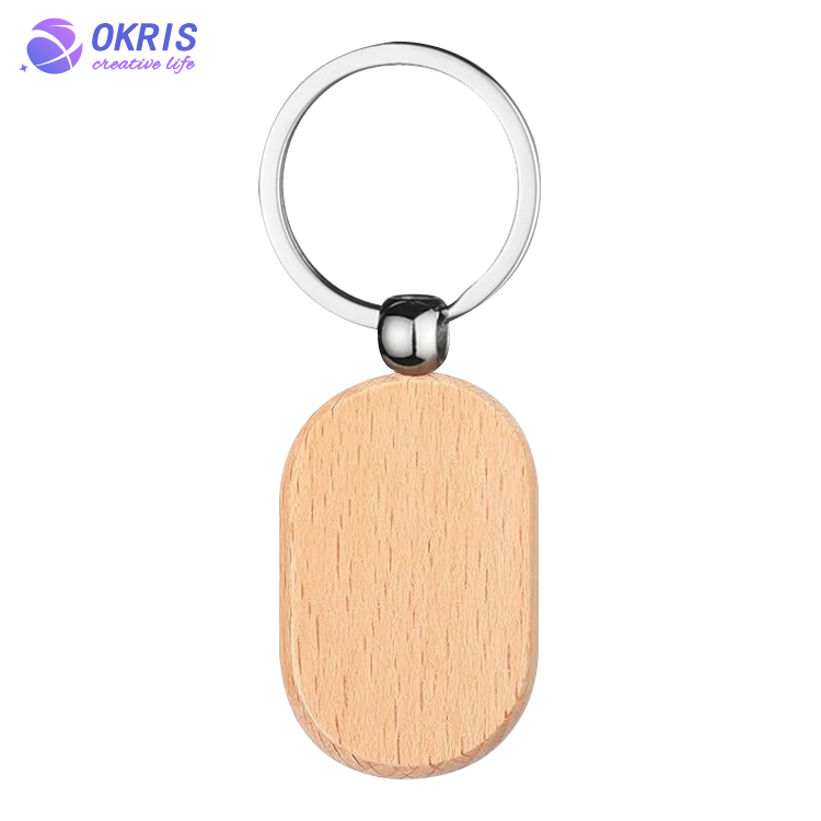 Beech Wood Key chain Laser Engraving Wood Key Keyring Personality Wooden Pendant Small Gift Key Holder