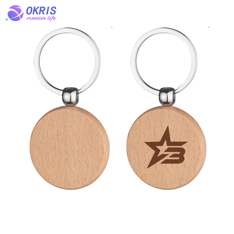 Beech Wood Key chain Laser Engraving Wood Key Keyring Personality Wooden Pendant Small Gift Key Holder