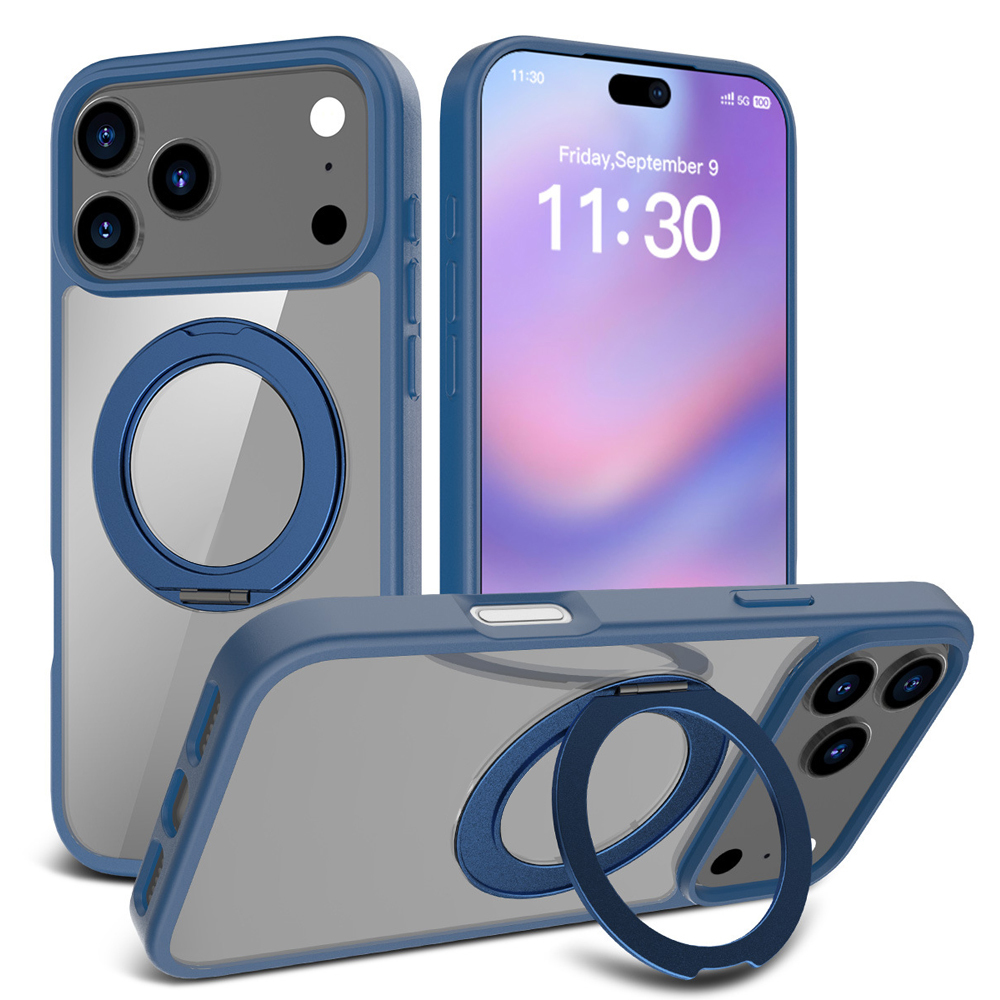 For iPhone 17 Pro Max Full Protection Case with 360 Rotating Stand Magnetic Phone Cover 8 Colors Durable Metal Frame Protective Case