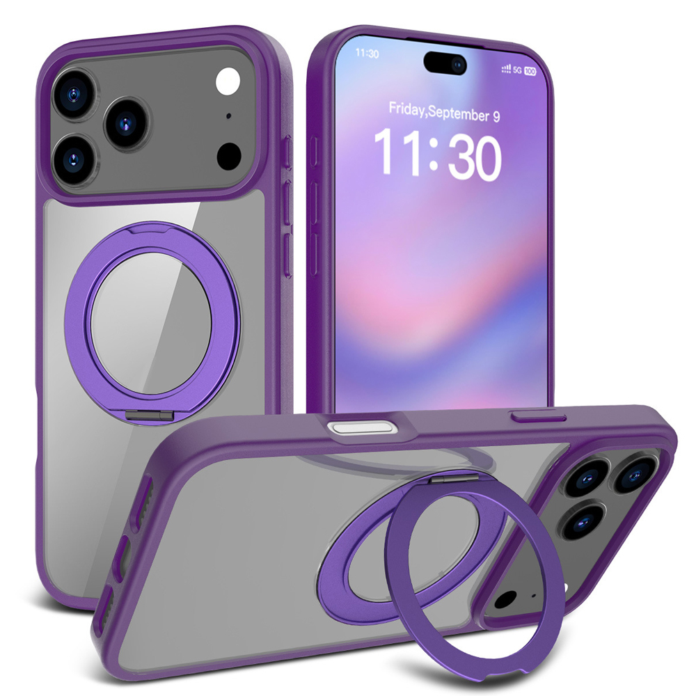 For iPhone 17 Pro Max Full Protection Case with 360 Rotating Stand Magnetic Phone Cover 8 Colors Durable Metal Frame Protective Case