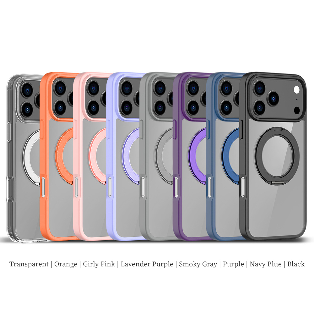 For iPhone 17 Pro Max Full Protection Case with 360 Rotating Stand Magnetic Phone Cover 8 Colors Durable Metal Frame Protective Case