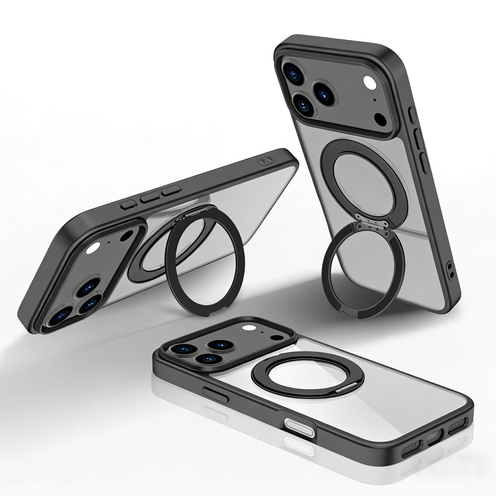 For iPhone 17 Pro Max Full Protection Case with 360 Rotating Stand Magnetic Phone Cover 8 Colors Durable Metal Frame Protective Case