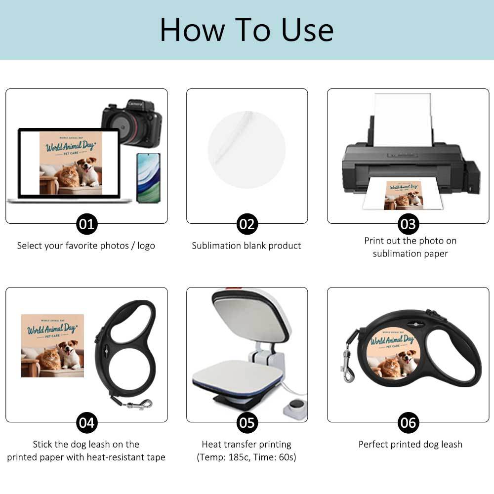 Sublimation Dog Leash Blank - DIY Custom Retractable Plastic Pet Leash for Personalized Pet Accessories