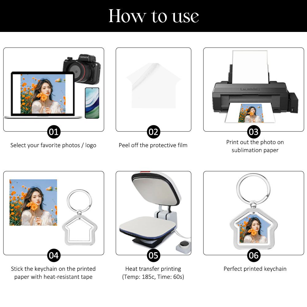 Rotating Sublimation House Shape Keychain Blank - Double-Sided 360° Printing Key Ring