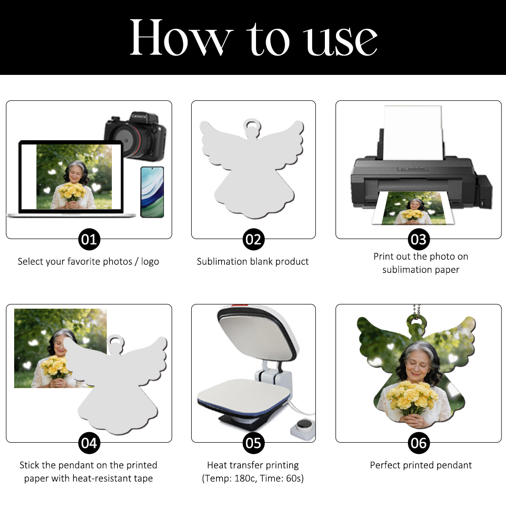 DIY Sublimation MDF Car Pendant Blank Custom Angle Wing Shape Car Accessories