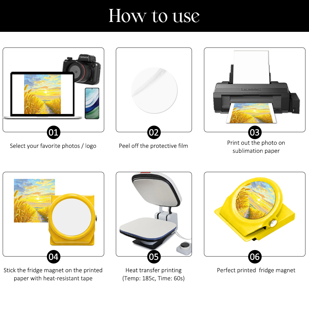 Customizable Sublimation Fridge Magnet Clip Blank - DIY Magnetic Clip for Whiteboard, Blackboard & Home Office with 7 Color Options
