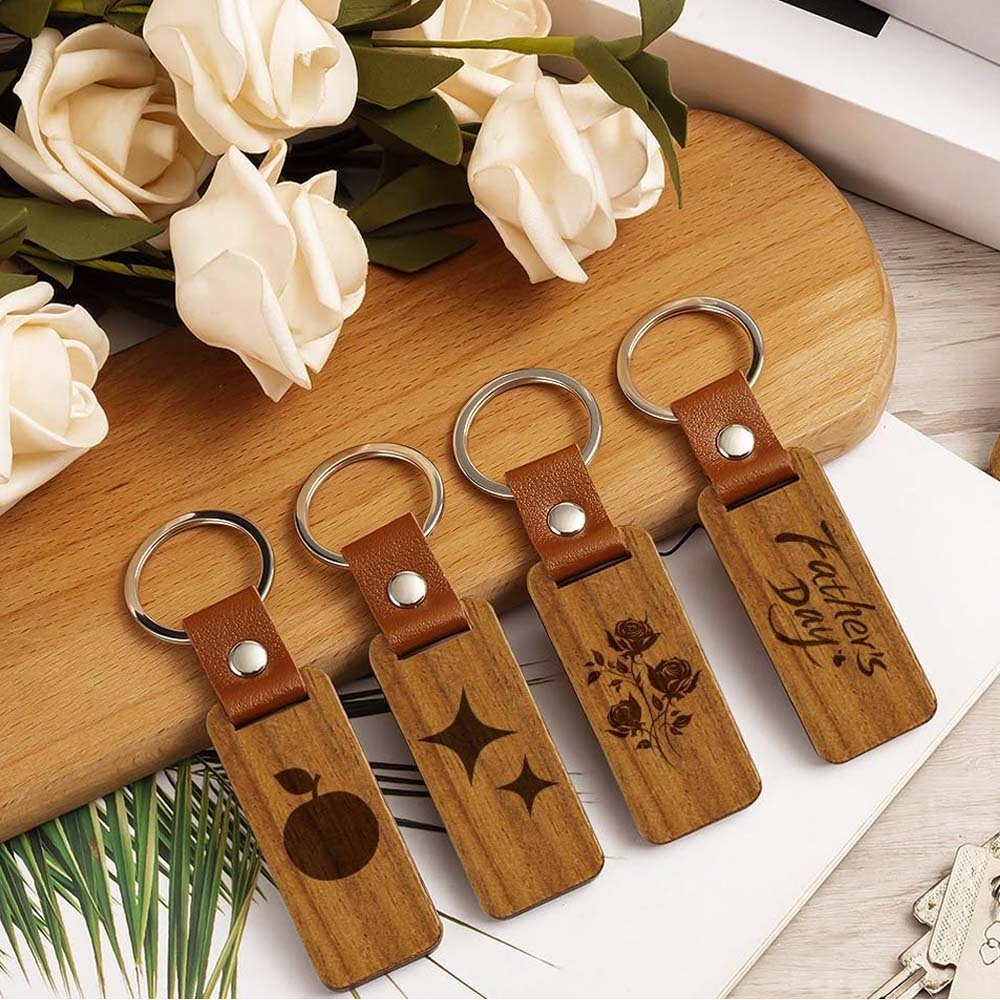 Personalized Laser Engraving Wooden Keychain Blanks - DIY Custom Key Organizer for Memorial Gifts & Keepsakes