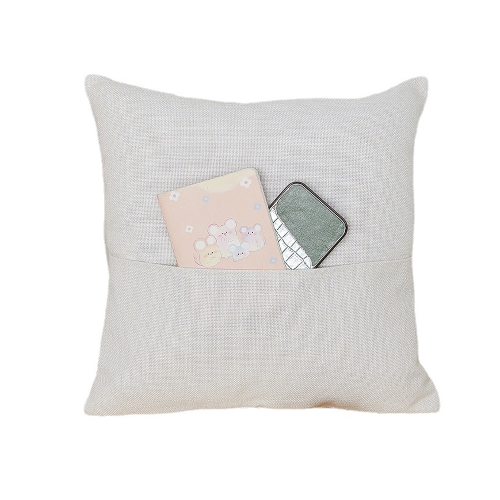 Custom Sublimation Pocket Cotton Linen Pillow Case Blanks - DIY Natural Fiber Cushion Cover for Home Decor