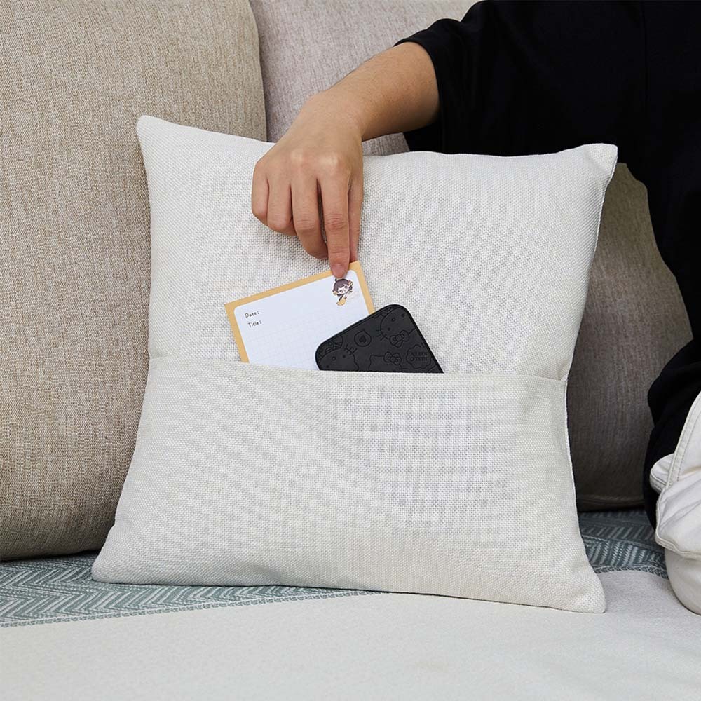 Custom Sublimation Pocket Cotton Linen Pillow Case Blanks - DIY Natural Fiber Cushion Cover for Home Decor