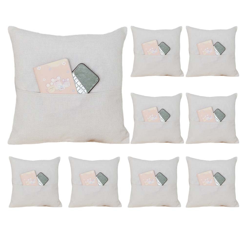 Custom Sublimation Pocket Cotton Linen Pillow Case Blanks - DIY Natural Fiber Cushion Cover for Home Decor