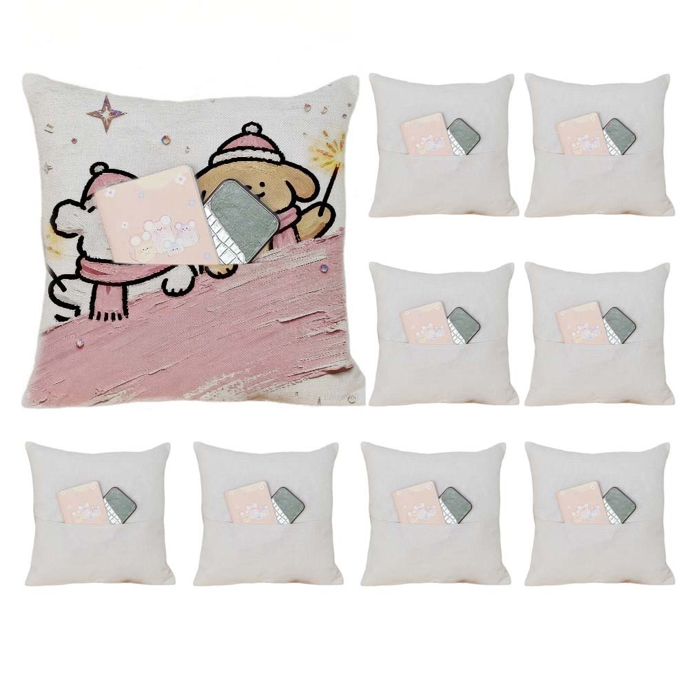 Custom Sublimation Pocket Cotton Linen Pillow Case Blanks - DIY Natural Fiber Cushion Cover for Home Decor