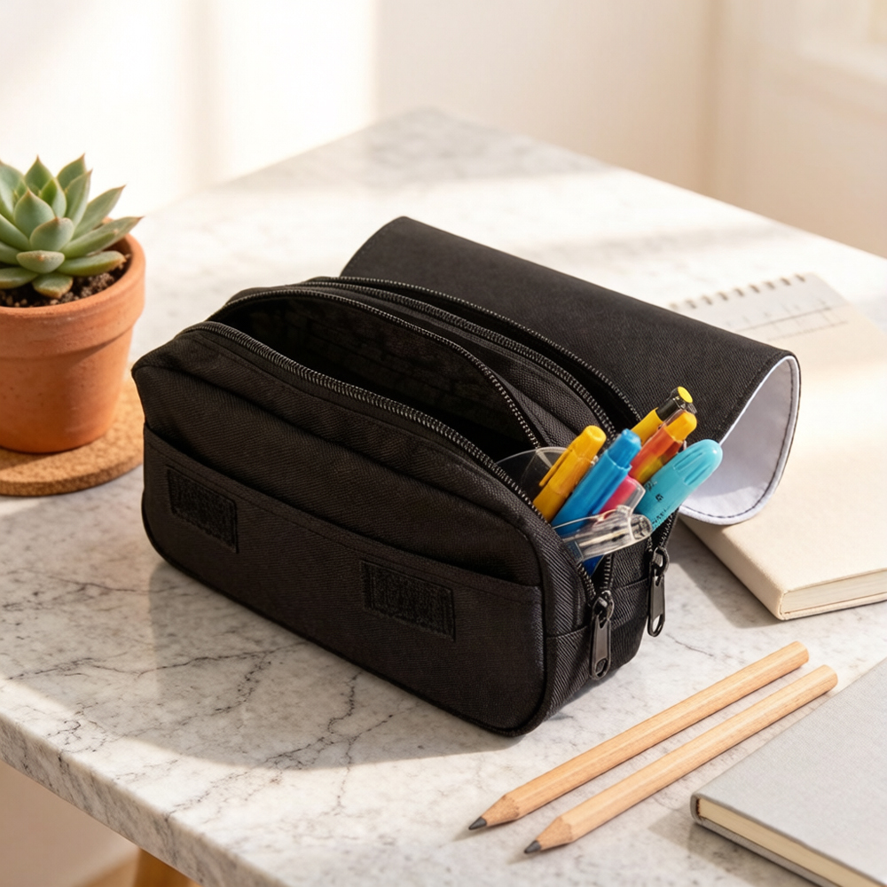 Sublimation Pencil Case Blank - Premium 600D Polyester Double-Layer Cosmetic Bag with 4 Color Options