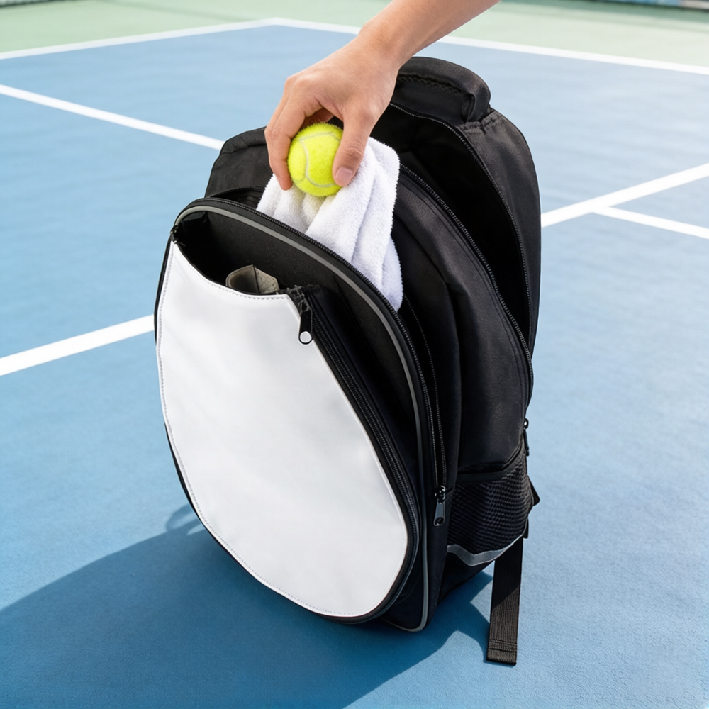 Sublimation Tennis Backpack Blank - Polyester Durable 3-Layer Sport Bag with Detachable Surface Design & 3 Color Options