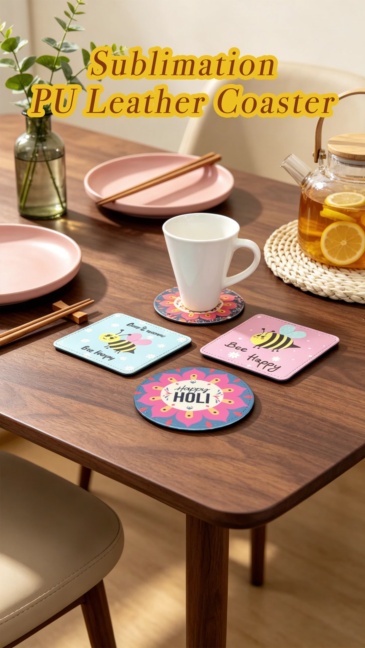 High Quality Diy Pattern Sublimation Blank PU Leather Coaster