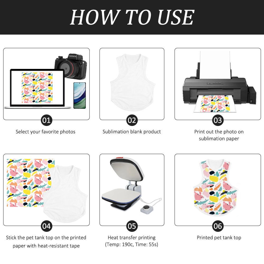 Sublimation Dog Harness Tank Top Blanks - Premium Polyester Pet Clothes with 4 Sizes for DIY Custom Heat Transfer Printing