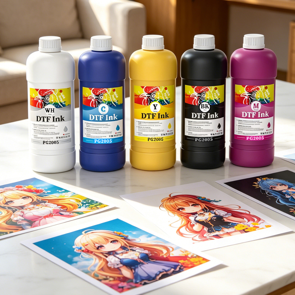 DTF Heat Transfer Ink Set - 6 Different Colors 1 Liter Bottle for DTF Printing on Caps, T-shirts & Garment Heat Transfer