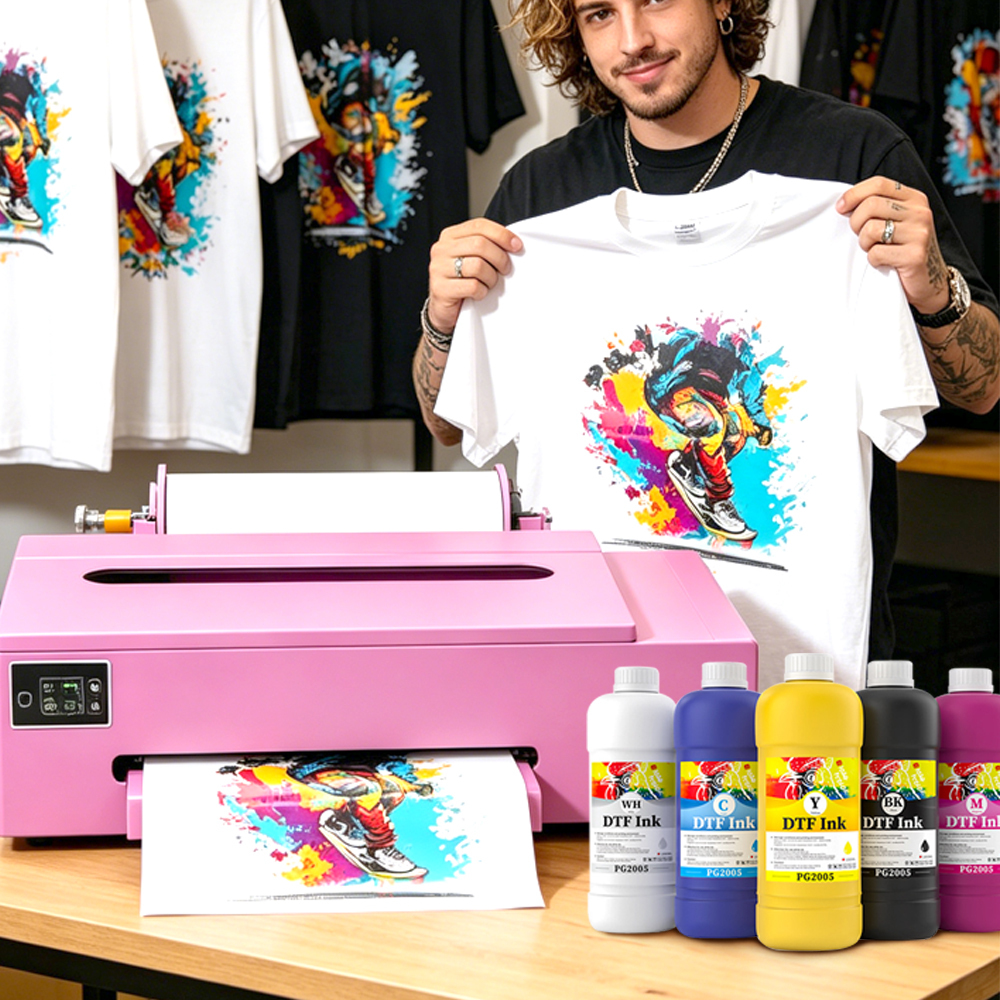 DTF Heat Transfer Ink Set - 6 Different Colors 1 Liter Bottle for DTF Printing on Caps, T-shirts & Garment Heat Transfer