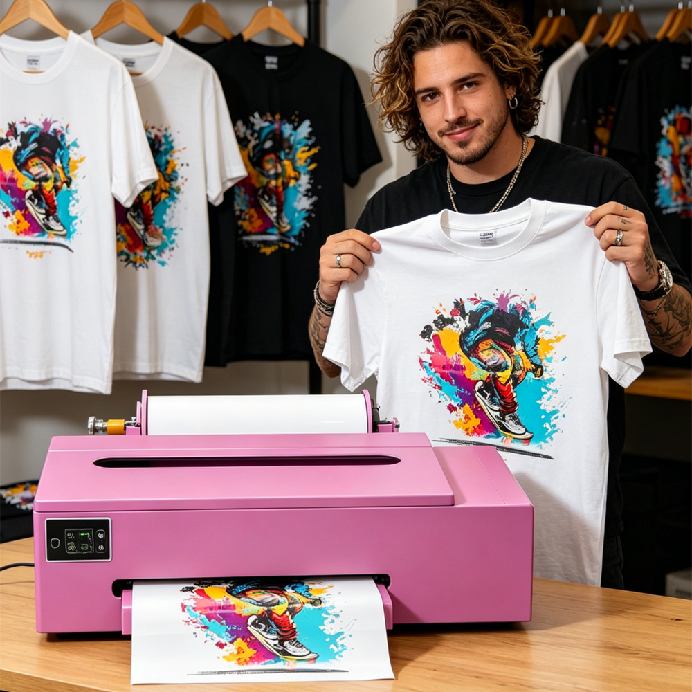 DTF Heat Transfer Printer - 6 Color Ink Cartridges Roll to Roll Printer with A3/A4 Size Available for T Shirt Garment DIY Printing