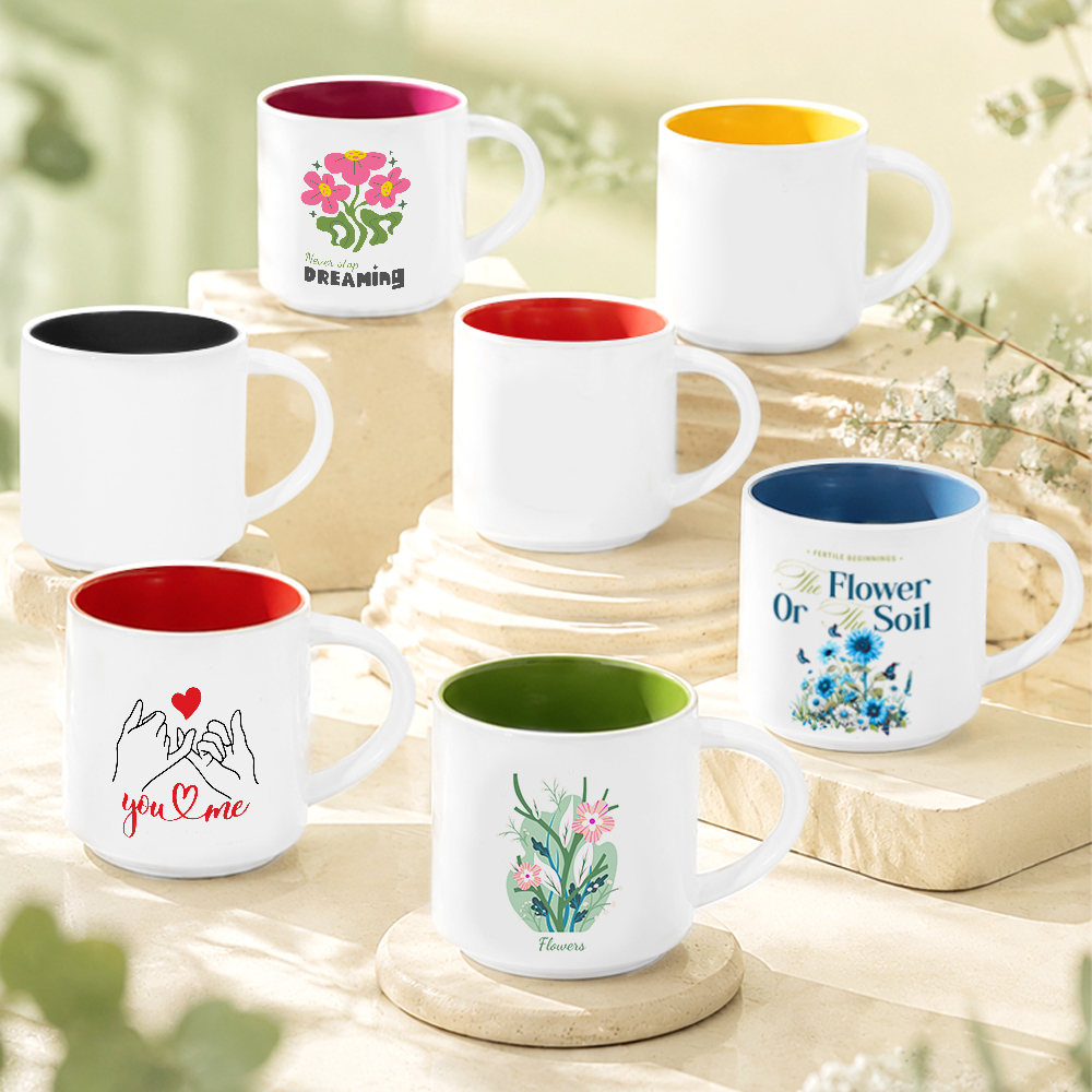 9x9.7cm Sublimation Ceramic Mugs - DIY Custom 8 Inner Color Options Coffee Cups for Home & Promotional Gifts