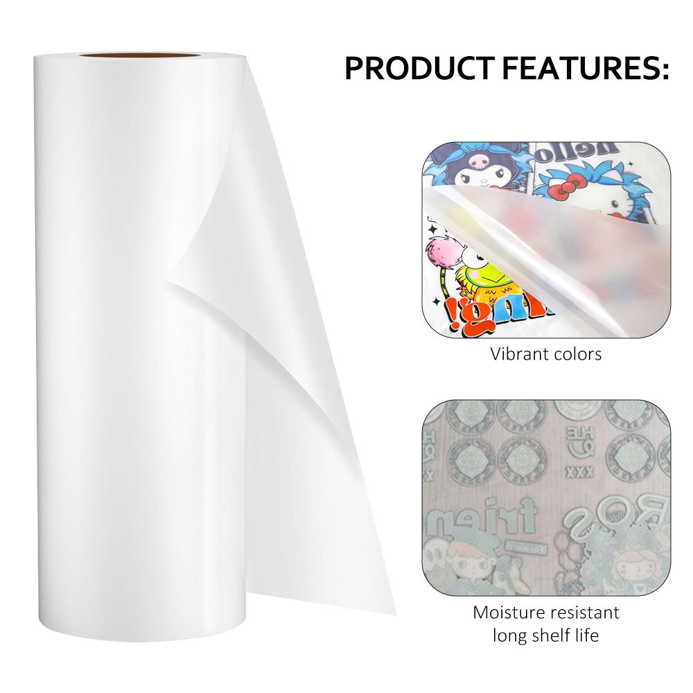 DTF Heat Transfer Film Roll - Roll to Roll Sublimation PET Film with 30cm / 33cm / 60cm Width x 100m Length for Direct to Film Garment Printing