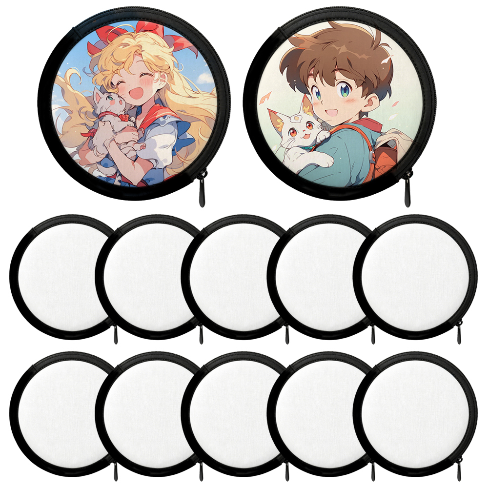 Sublimation Coin Bag Blanks Neoprene Coin Purse Double Side Heat Transfer Printing Custom Round Zipper Storage Pouch