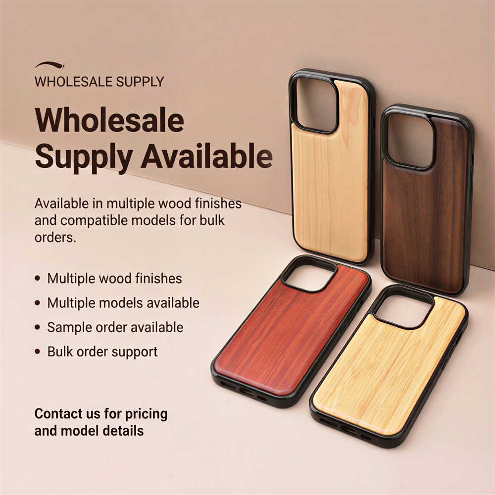 Custom Laser Engraving Natural Wooden TPU Phone Case For iPhone Series Wholesale Protective Wood Back Cover