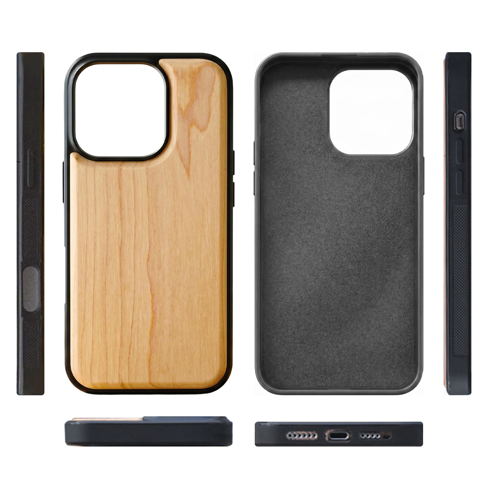 Custom Laser Engraving Natural Wooden TPU Phone Case For iPhone Series Wholesale Protective Wood Back Cover