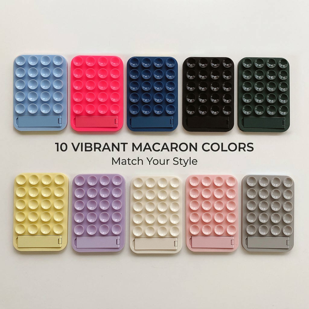 Silicone Suction Phone Holder 3 In 1 Vacuum Suction Cup Phone Stand Foldable Kickstand Wall Mount 10 Macaron Colors Universal