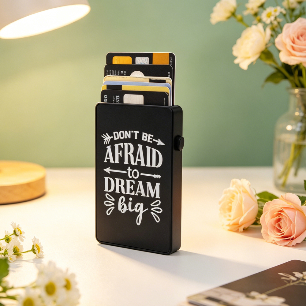 Laser Engraving Card Case Blanks Automatic Pop Up Card Box Black Slim Credit Card Holder DIY Custom Wallet For Brand Gift