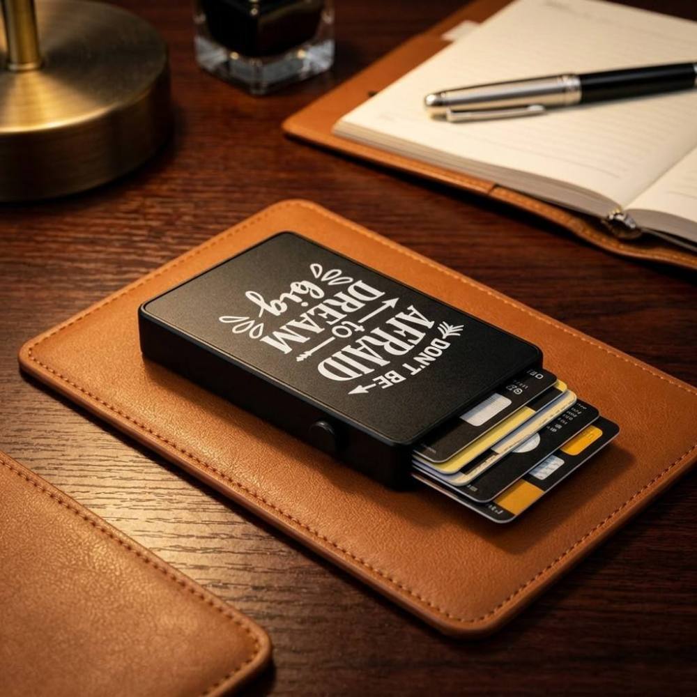 Laser Engraving Card Case Blanks Automatic Pop Up Card Box Black Slim Credit Card Holder DIY Custom Wallet For Brand Gift