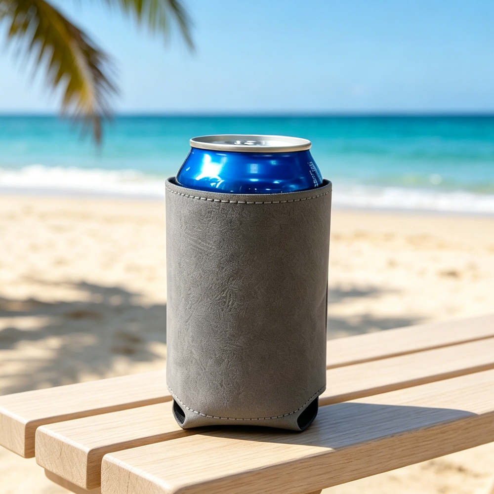 Laser Engravable PU Leather Can Sleeve Blank Beer Koozie 7 Colors Double Side DIY Custom Engraving Insulated Drink Holder