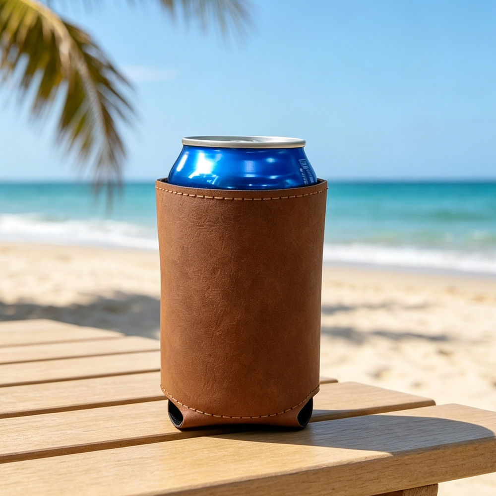 Laser Engravable PU Leather Can Sleeve Blank Beer Koozie 7 Colors Double Side DIY Custom Engraving Insulated Drink Holder