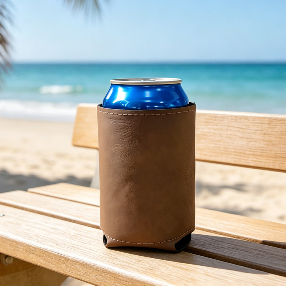 Laser Engravable PU Leather Can Sleeve Blank Beer Koozie 7 Colors Double Side DIY Custom Engraving Insulated Drink Holder