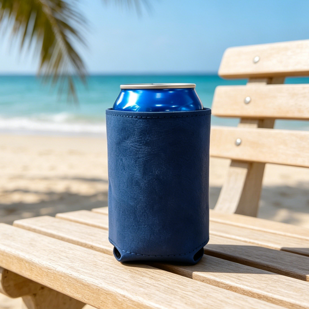 Laser Engravable PU Leather Can Sleeve Blank Beer Koozie 7 Colors Double Side DIY Custom Engraving Insulated Drink Holder