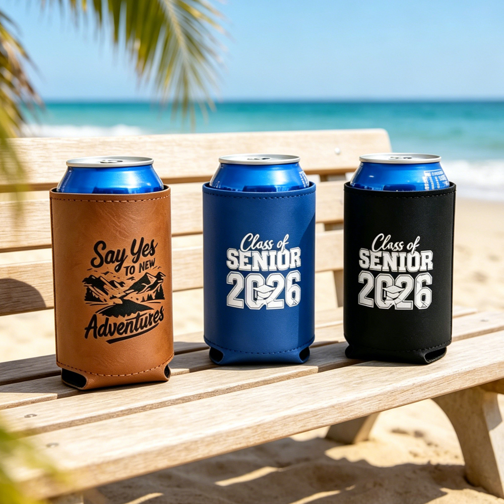 Laser Engravable PU Leather Can Sleeve Blank Beer Koozie 7 Colors Double Side DIY Custom Engraving Insulated Drink Holder