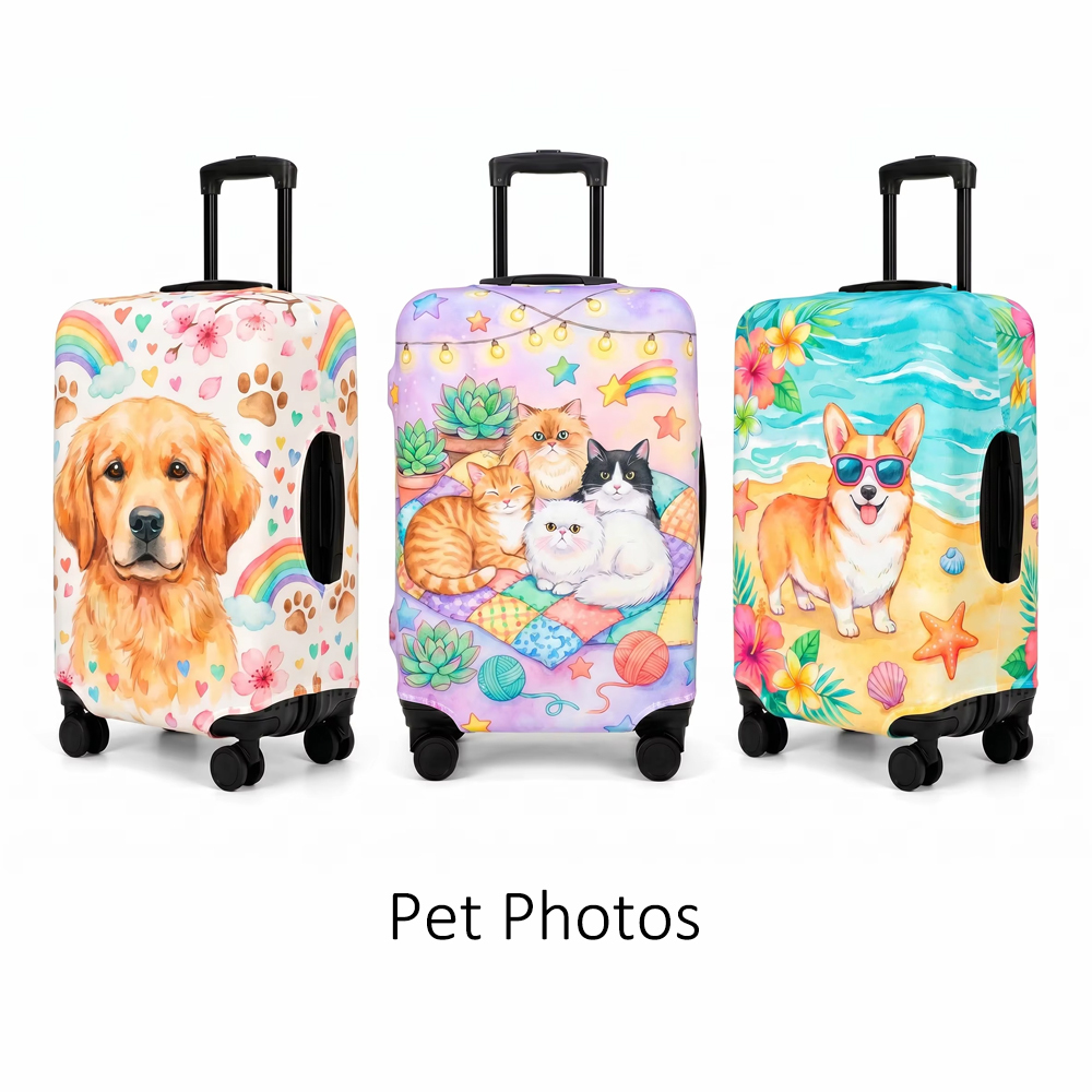 Custom Print Stretch Luggage Cover Protector 18 to 32 Inch Full Color Floral Marble Portrait Pet Photo Personalized Suitcase