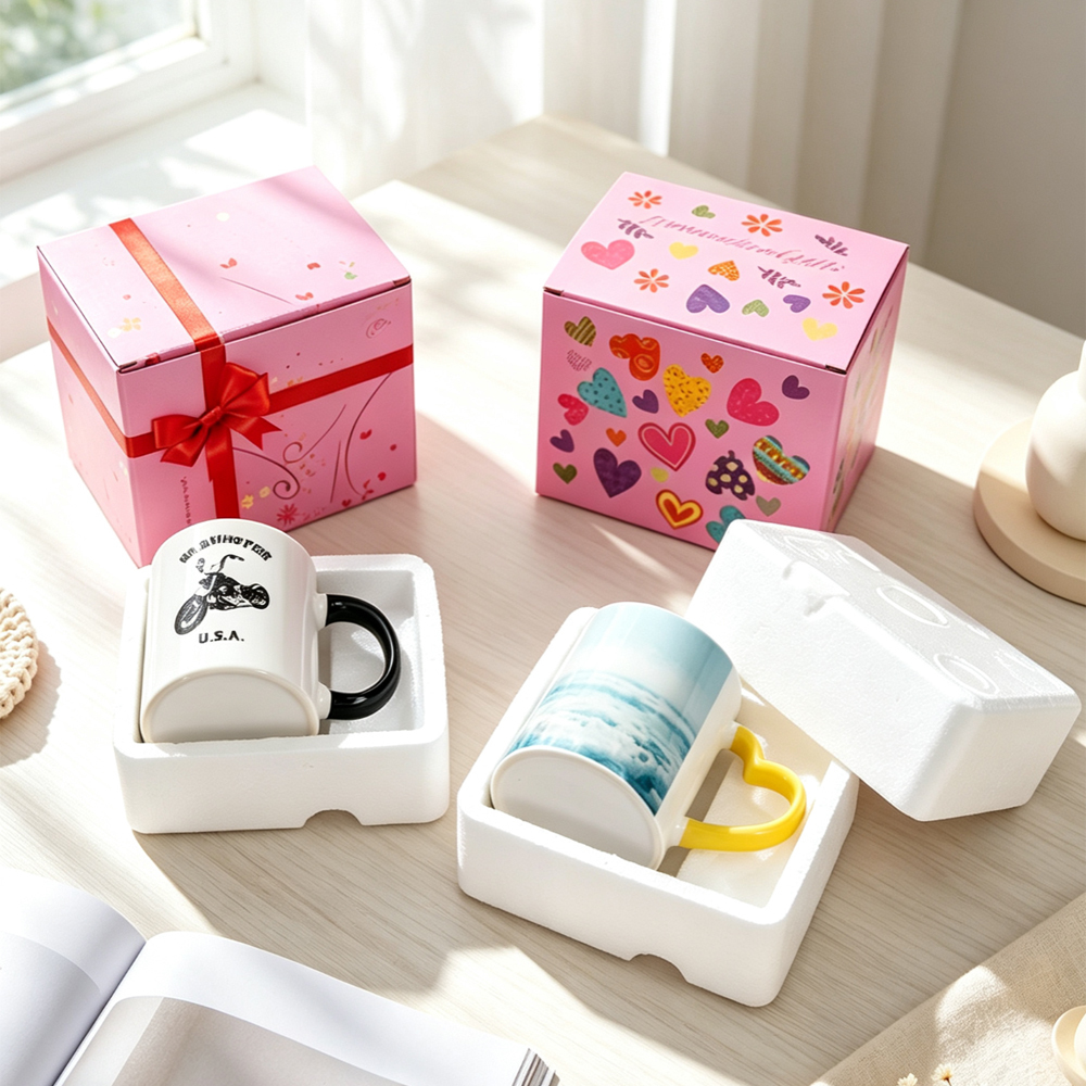 Mug Packaging Box for 11oz 15oz Standard Cup Cardboard Gift Box with Styrofoam Foam Insert Zero Wiggle Shockproof Shipping Safe