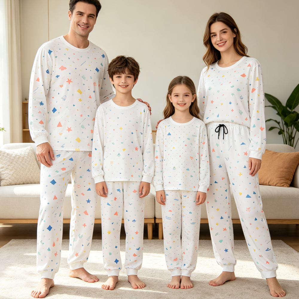 Custom Full Print Pajamas Set Long Sleeve Top Pants 2 Piece Family Matching Sleepwear DIY Photo Pattern Couple Kids Nightwear