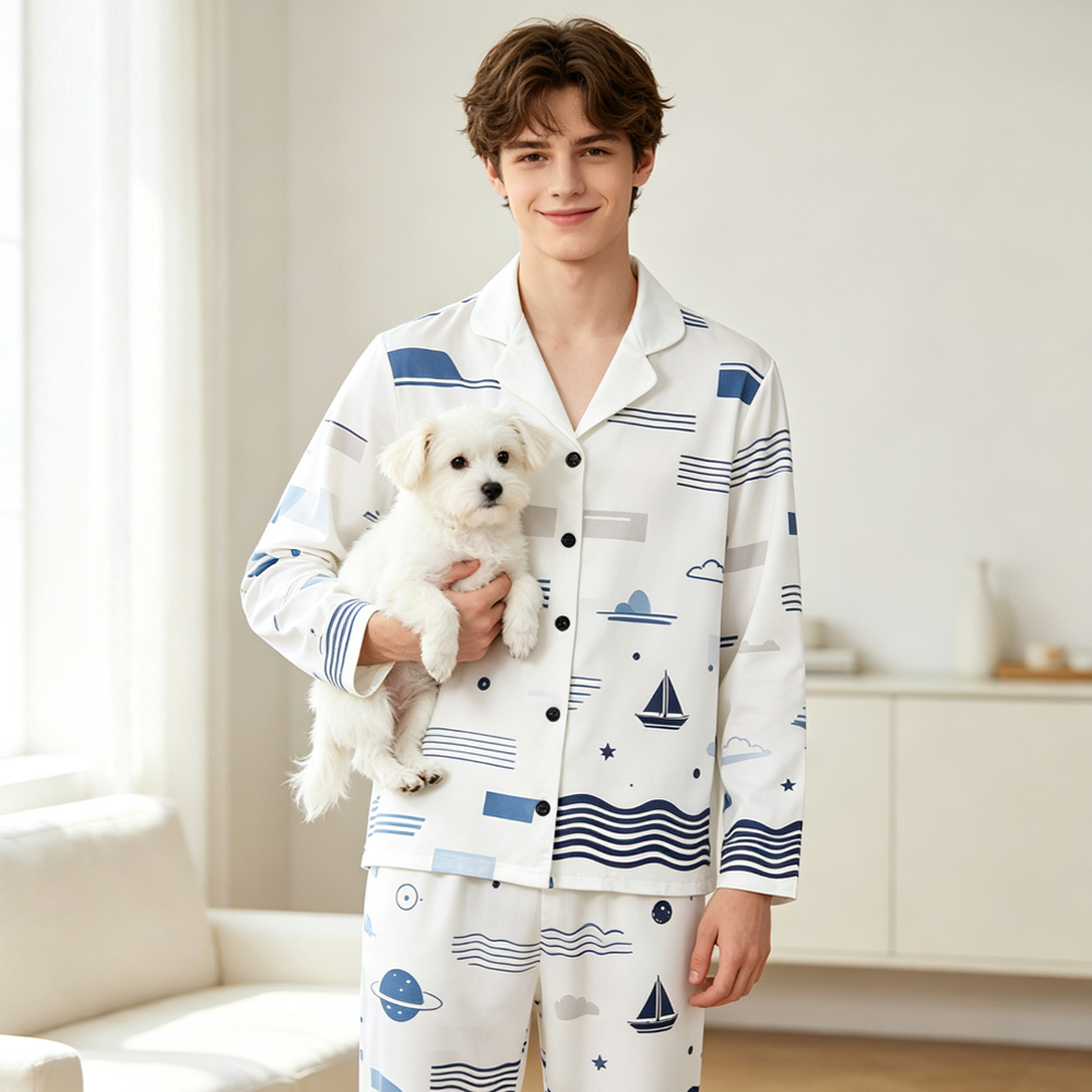 Custom Full Print Pajamas Set Long Sleeve Top Pants 2 Piece Family Matching Sleepwear DIY Photo Pattern Couple Kids Nightwear