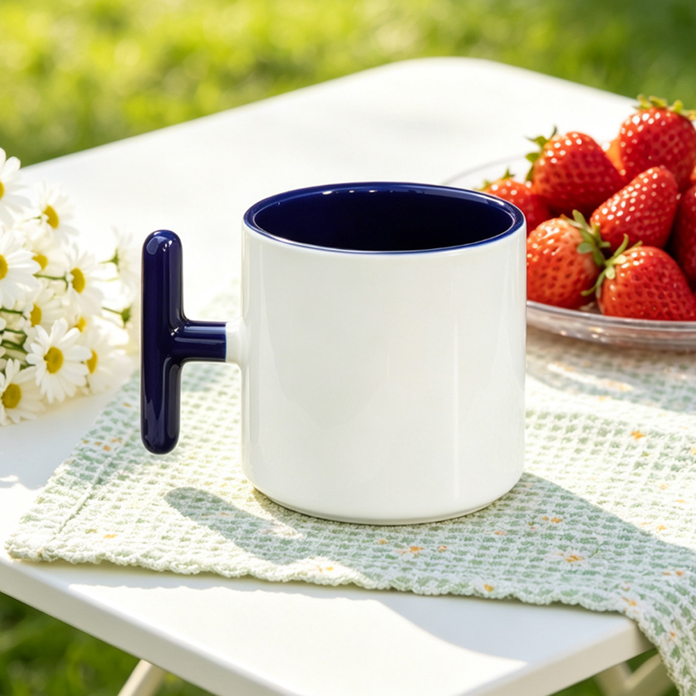 Sublimation Blank T Handle Ceramic Mug 6 Inner Color Coffee Cup 20x7cm Print Area DIY Custom Photo Logo Heat Press White Mug