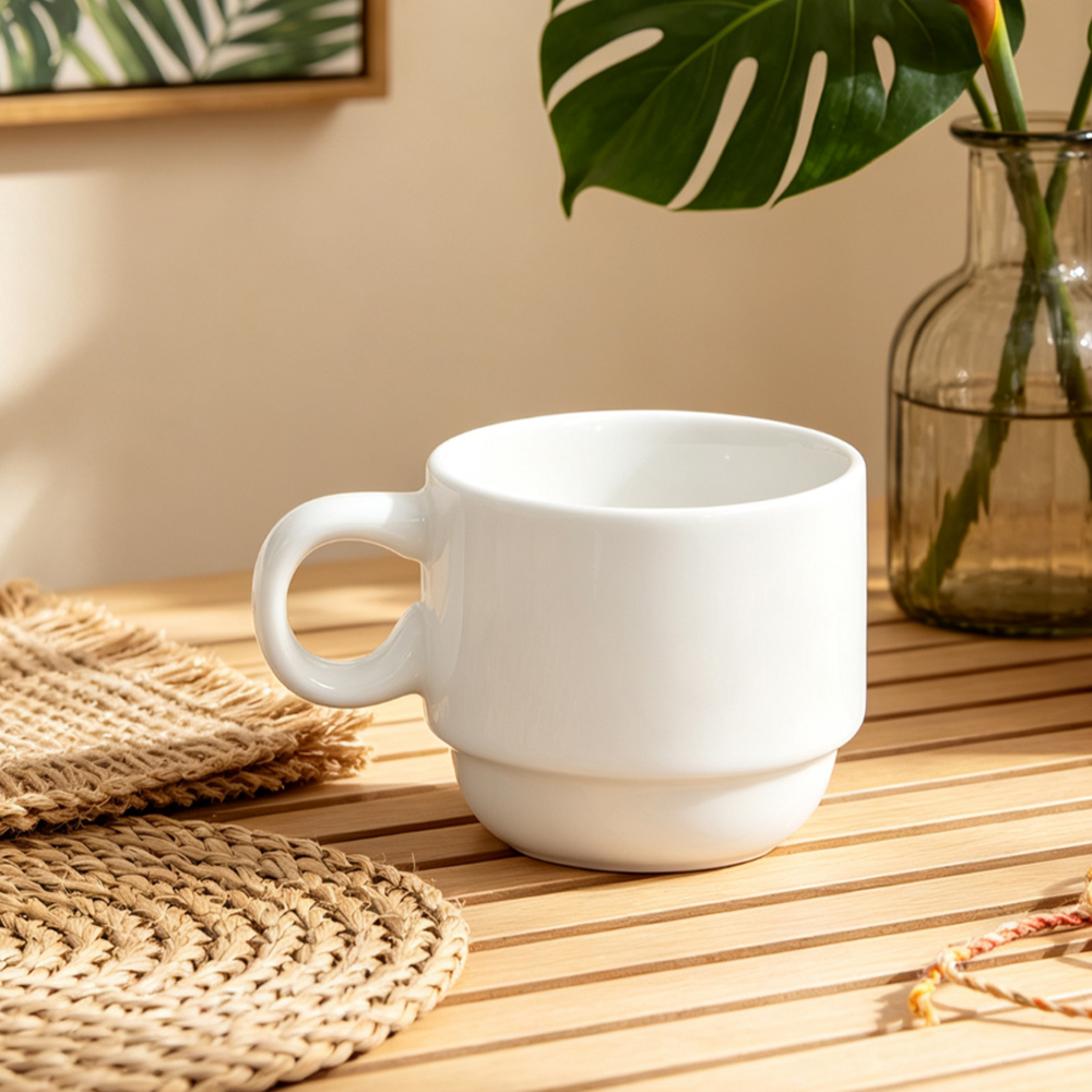 Sublimation Blank Stackable Ceramic Mug Set 2 4 Cup with Gold Silver Metal Stand DIY Custom Print Coffee Cup White Box Packing