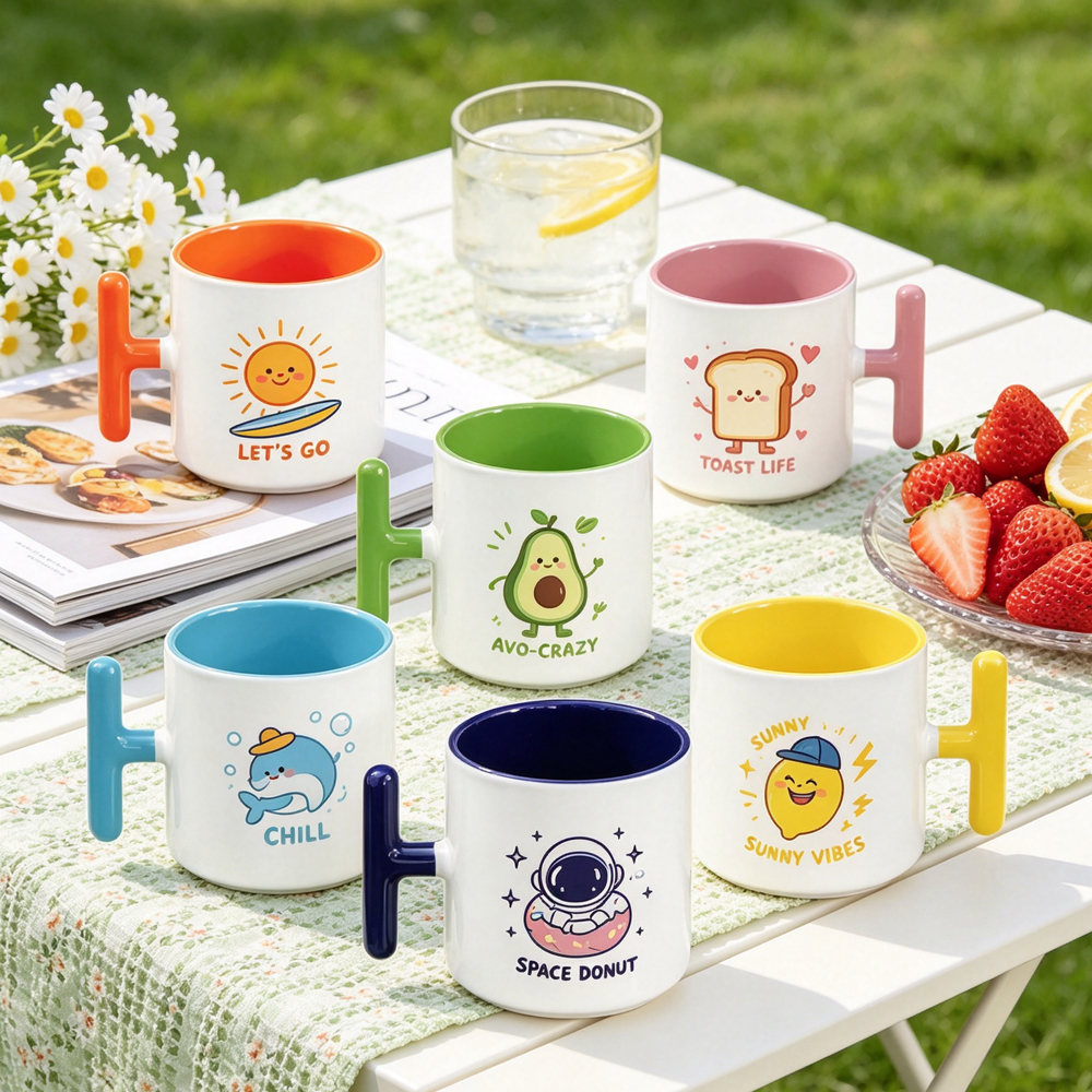Sublimation Blank T Handle Ceramic Mug 6 Inner Color Coffee Cup 20x7cm Print Area DIY Custom Photo Logo Heat Press White Mug