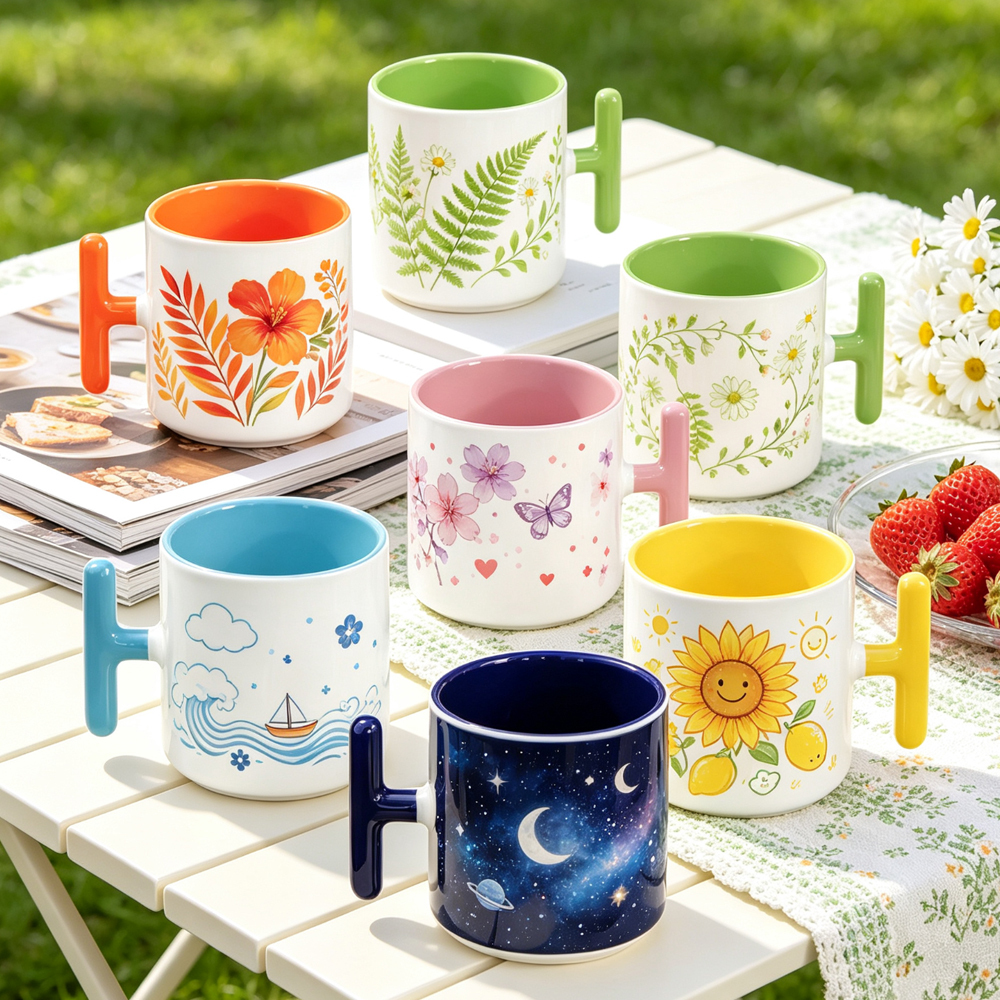 Sublimation Blank T Handle Ceramic Mug 6 Inner Color Coffee Cup 20x7cm Print Area DIY Custom Photo Logo Heat Press White Mug