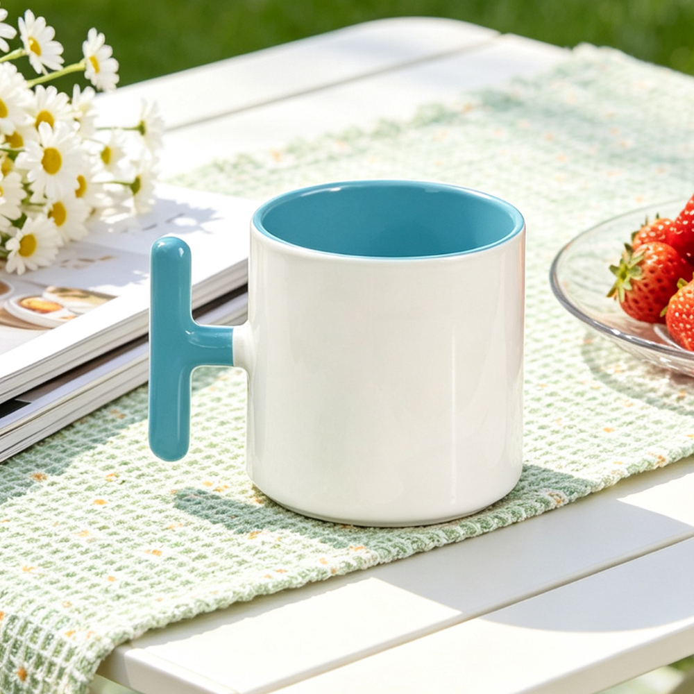 Sublimation Blank T Handle Ceramic Mug 6 Inner Color Coffee Cup 20x7cm Print Area DIY Custom Photo Logo Heat Press White Mug