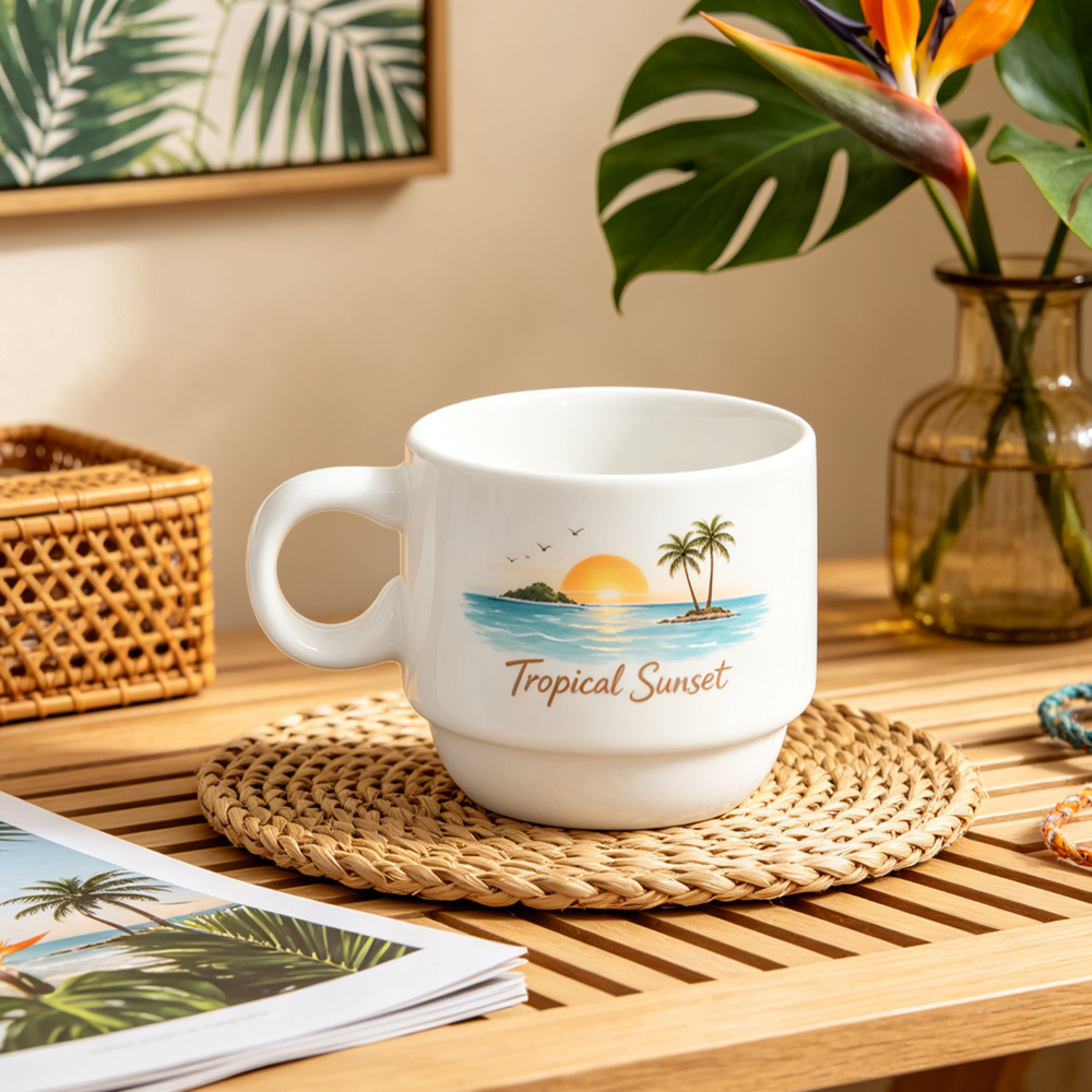 Sublimation Blank Stackable Ceramic Mug Set 2 4 Cup with Gold Silver Metal Stand DIY Custom Print Coffee Cup White Box Packing