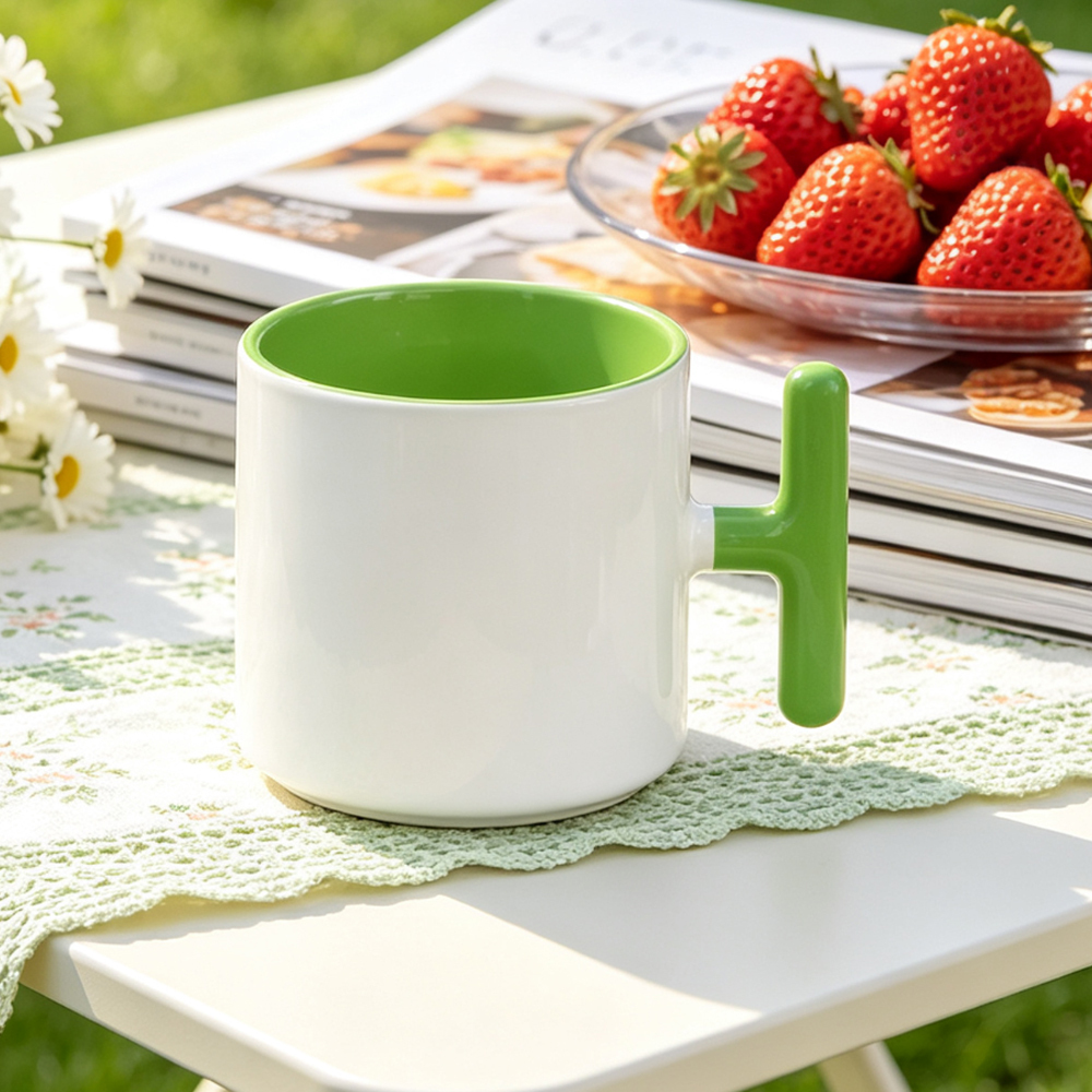 Sublimation Blank T Handle Ceramic Mug 6 Inner Color Coffee Cup 20x7cm Print Area DIY Custom Photo Logo Heat Press White Mug