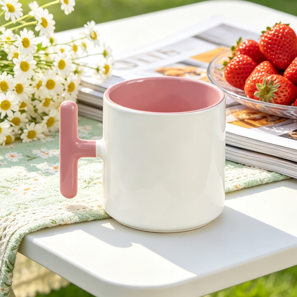 Sublimation Blank T Handle Ceramic Mug 6 Inner Color Coffee Cup 20x7cm Print Area DIY Custom Photo Logo Heat Press White Mug