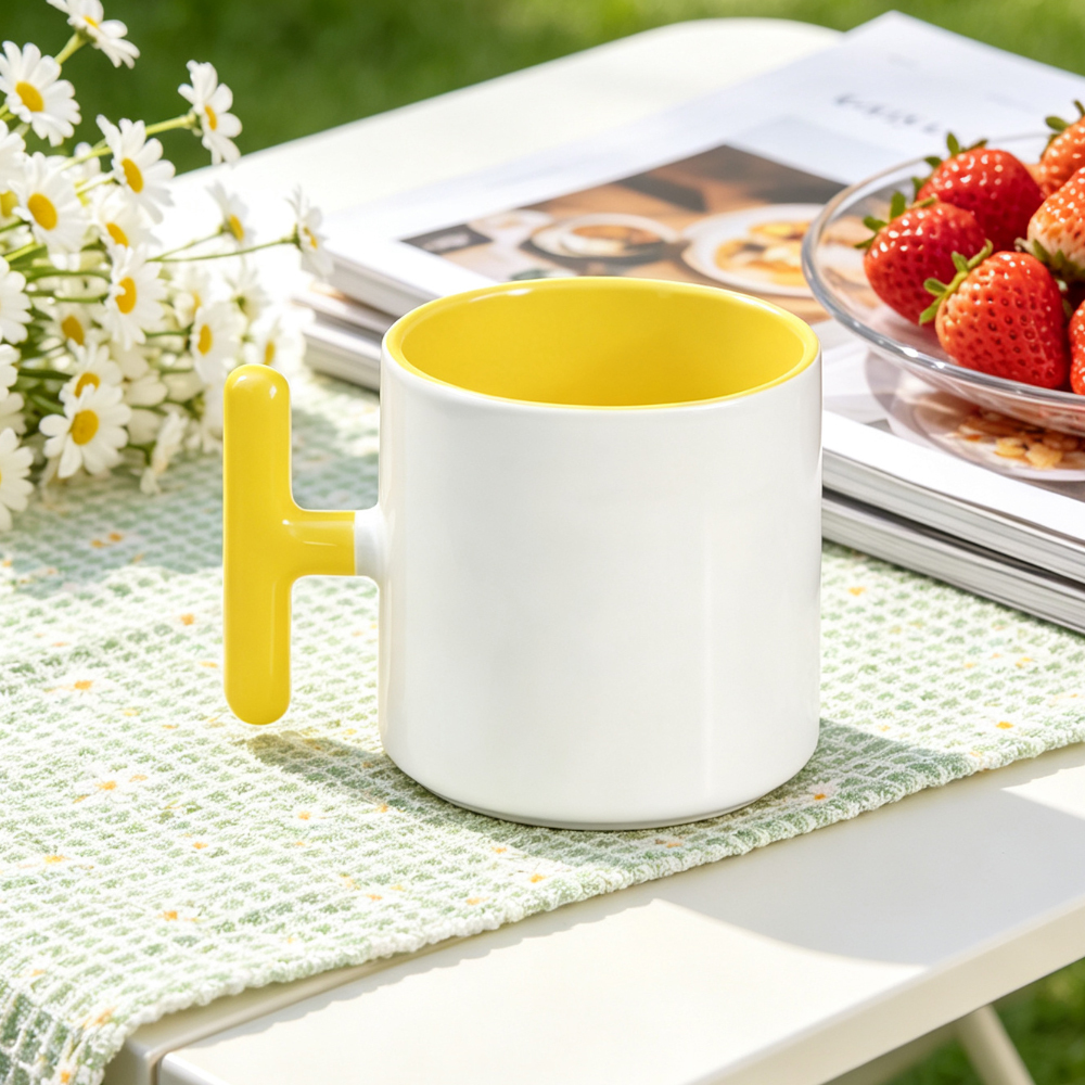Sublimation Blank T Handle Ceramic Mug 6 Inner Color Coffee Cup 20x7cm Print Area DIY Custom Photo Logo Heat Press White Mug