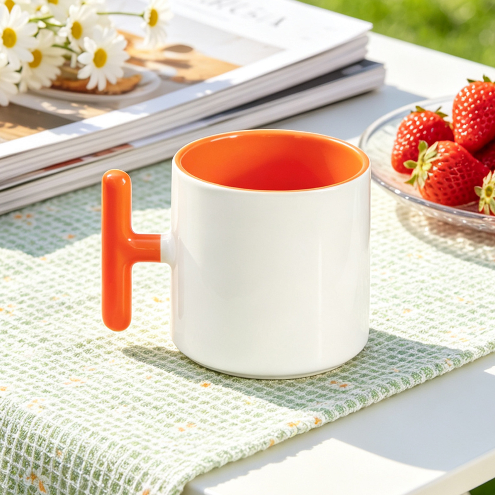 Sublimation Blank T Handle Ceramic Mug 6 Inner Color Coffee Cup 20x7cm Print Area DIY Custom Photo Logo Heat Press White Mug
