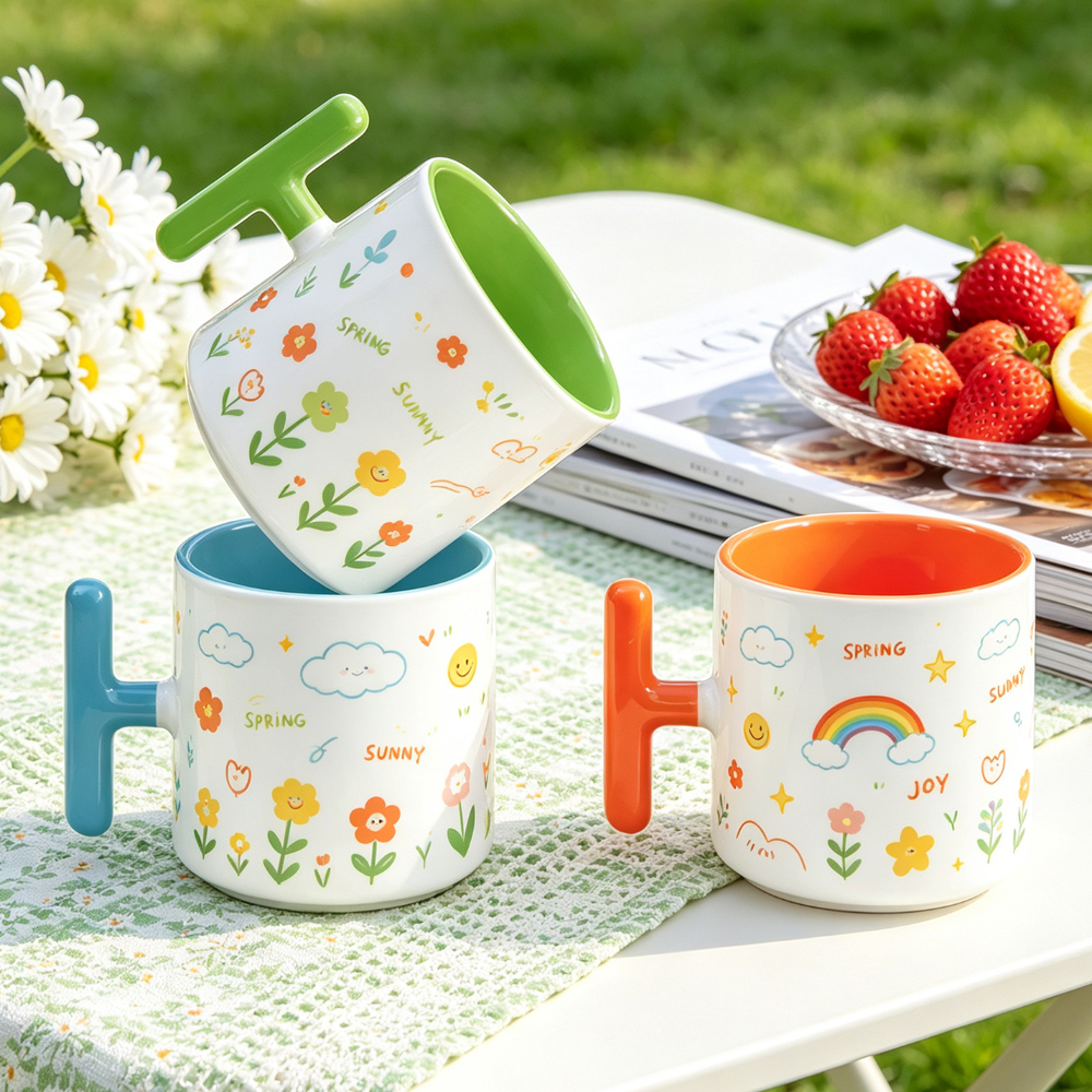 Sublimation Blank T Handle Ceramic Mug 6 Inner Color Coffee Cup 20x7cm Print Area DIY Custom Photo Logo Heat Press White Mug